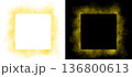 Realistic square yellow smoke frame with soft edges and transparent texture shown on white and black backgrounds for design use 136800613