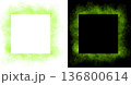 Realistic square green smoke frame with soft edges and transparent texture shown on white and black backgrounds for design use 136800614