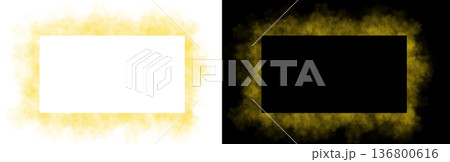 Realistic square yellow smoke frame with soft edges and transparent texture shown on white and black backgrounds for design use Realistic square yellow smoke frame with soft edges and transparent texture shown on white and black backgrounds for design use 136800616