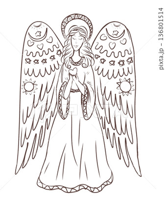 Line illustration of a fantasy angel. Line illustration of a fantasy angel. 136801514