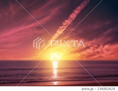 海に沈む太陽と夕日の光景 海に沈む太陽と夕日の光景 136802628