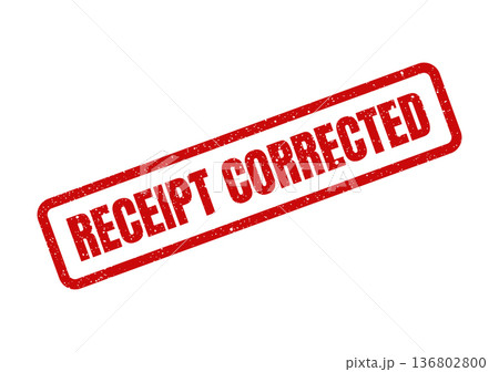 Distressed rectangular rubber stamp texture with grunge effect indicating a receipt has been corrected 136802800