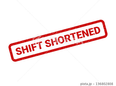 Distressed rectangular rubber stamp vector illustration featuring the phrase SHIFT SHORTENED for indicating reduced work hours or modified employee schedules Distressed rectangular rubber stamp vector illustration featuring the phrase SHIFT SHORTENED for indicating reduced work hours or modified employee schedules 136802808