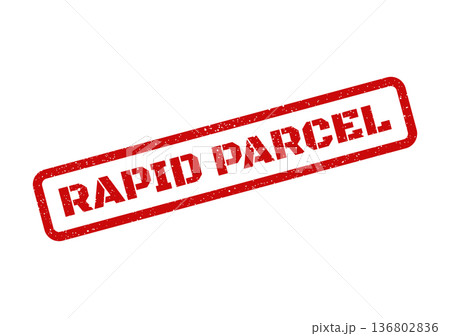 Distressed rectangular rubber stamp with text RAPID PARCEL indicating swift package handling and shipment 136802836