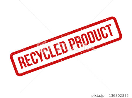 Distressed rectangular stamp featuring recycled product text with a rugged texture for eco declarations 136802853