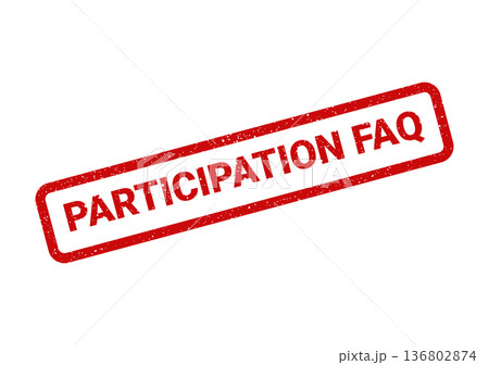 Distressed red rubber stamp impression featuring PARTICIPATION FAQ text with a vintage grunge texture Distressed red rubber stamp impression featuring PARTICIPATION FAQ text with a vintage grunge texture 136802874