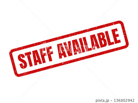 Distressed rectangular stamp with staff available text, signifying personnel readiness or open positions 136802942