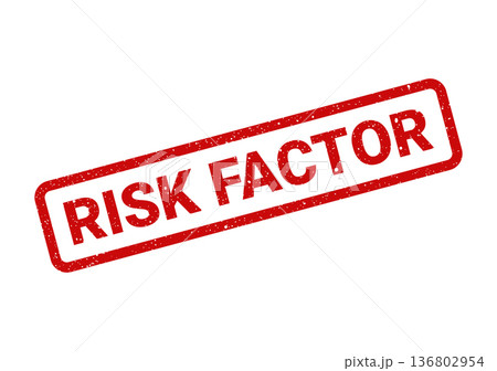 Distressed red grunge rubber stamp mark with RISK FACTOR text, highlighting potential hazard elements for business assessment 136802954