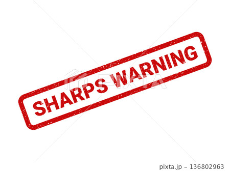 Distressed red grunge stamp vector featuring SHARPS WARNING for crucial safety communication 136802963