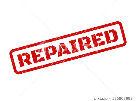 Distressed red rectangular graphic element with the word REPAIRED, indicating successful completion of service work Distressed red rectangular graphic element with the word REPAIRED, indicating successful completion of service work 136802998