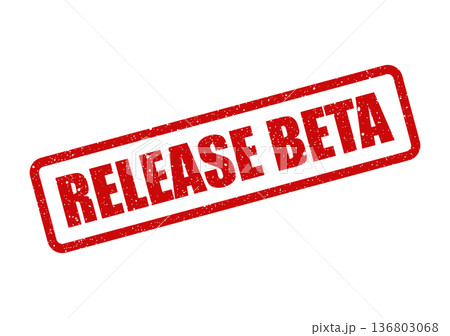 Distressed red rectangular stamp displaying RELEASE BETA status for software testing and upcoming product versions 136803068