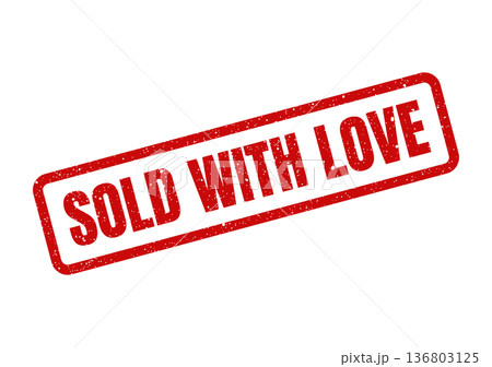 Distressed red rectangular stamp vector illustration displaying Sold With Love for signifying products crafted with care and dedication 136803125