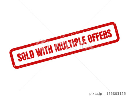 Distressed red rectangular stamp vector illustration displaying Sold With Multiple Offers indicating a highly sought after property 136803126