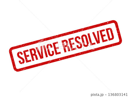 Distressed red rectangular stamp with SERVICE RESOLVED text indicating a completed action or solution 136803141