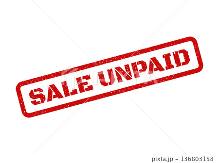 Distressed red rubber stamp clearly indicating the status SALE UNPAID within a prominent rectangular border Distressed red rubber stamp clearly indicating the status SALE UNPAID within a prominent rectangular border 136803158