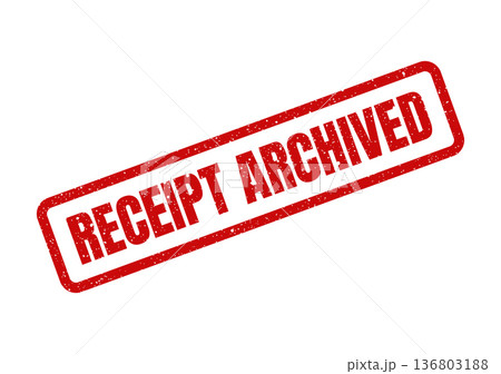 Distressed red rubber stamp displaying RECEIPT ARCHIVED text for document storage and management Distressed red rubber stamp displaying RECEIPT ARCHIVED text for document storage and management 136803188