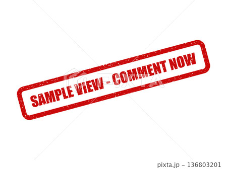 Distressed red rubber stamp displaying SAMPLE VIEW COMMENT NOW encouraging immediate feedback or interaction 136803201
