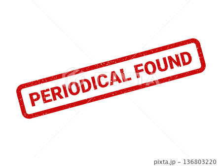 Distressed red rubber stamp displaying the message periodical found, indicating a discovery or retrieval status 136803220