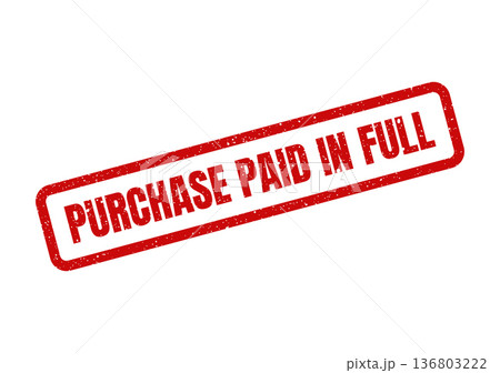 Distressed red rubber stamp displaying the message PURCHASE PAID IN FULL indicating a completed financial settlement 136803222