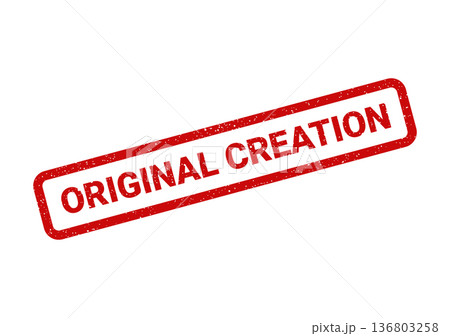 Distressed red rubber stamp featuring ORIGINAL CREATION text, denoting a newly developed or unique work 136803258