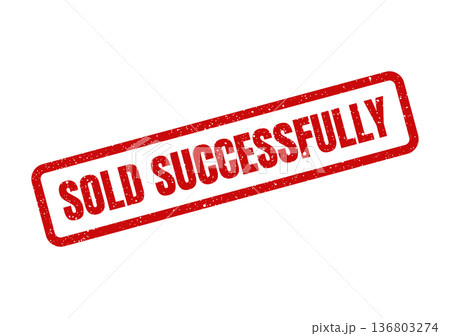 Distressed red rubber stamp featuring SOLD SUCCESSFULLY text, symbolizing a completed profitable business deal or successful real estate transaction closure Distressed red rubber stamp featuring SOLD SUCCESSFULLY text, symbolizing a completed profitable business deal or successful real estate transaction closure 136803274