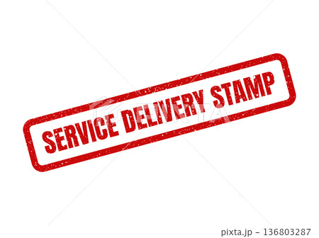 Distressed red rubber stamp graphic conveying service delivery stamp message, essential for postal or courier verification 136803287
