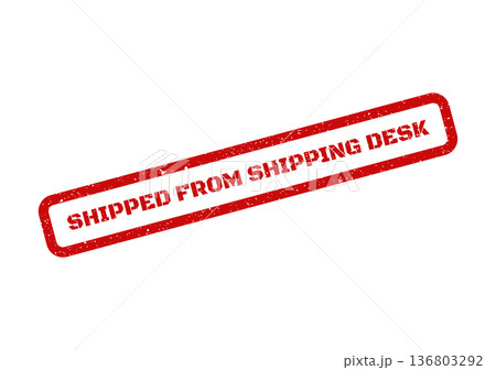 Distressed red rubber stamp graphic indicating product dispatch originating directly from a dedicated shipping desk area Distressed red rubber stamp graphic indicating product dispatch originating directly from a dedicated shipping desk area 136803292