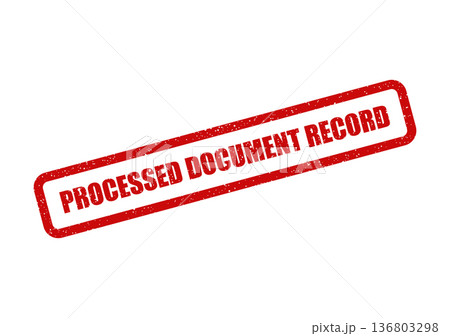 Distressed red rubber stamp icon featuring PROCESSED DOCUMENT RECORD text for file management and archiving 136803298