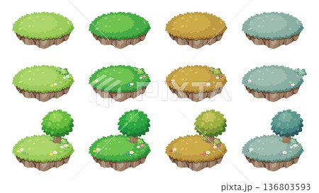 春夏秋冬のヴィネット風の草原の島のイラスト素材 春夏秋冬のヴィネット風の草原の島のイラスト素材 136803593