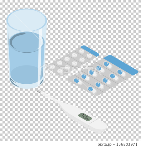藥物、體溫計、水、等距 136803971