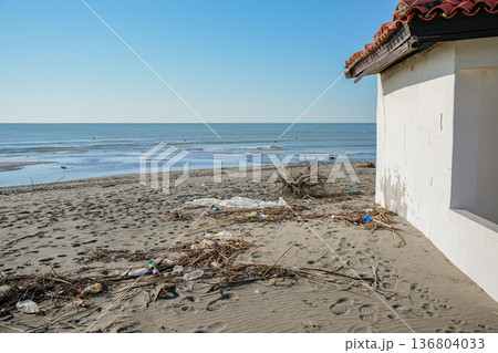 Abandoned Beach with Sea and Half Wall 136804033