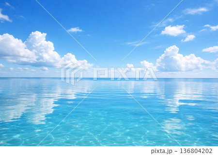 浜辺のカフェより青空が広がる相模湾を望む 136804202