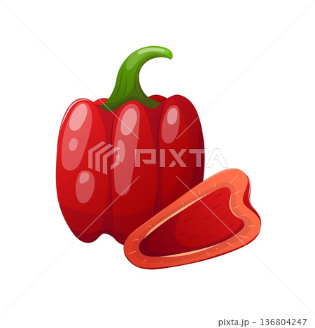 Fresh red bell pepper with slice vector 136804247