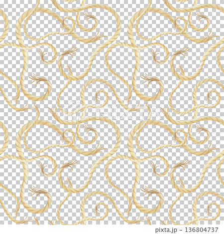 Watercolor seamless pattern with natural beige rope on an isolated background. Realistic background with wavy twine for marine themes, fishing and hobbies. 136804737