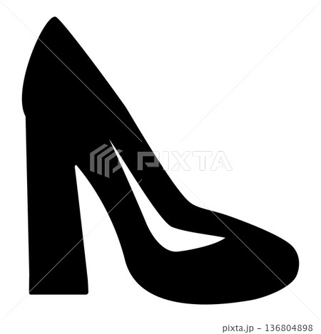 Elegant Black High Heel Shoe Silhouette Icon,  isolated on white background. 136804898