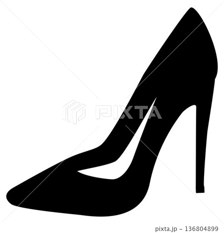 Elegant Black High Heel Shoe Silhouette Icon,  isolated on white background. 136804899