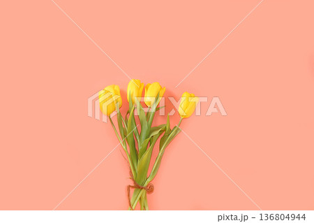 Abstract floral composition, spring background. Carnations on pink background, minimal holiday concept. Postcard for womens day or mothers day, happy birthday, wedding, banner for the screen, Abstract floral composition, spring background. Carnations on pink background, minimal holiday concept. Postcard for womens day or mothers day, happy birthday, wedding, banner for the screen, 136804944