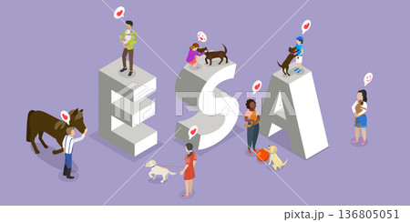 3D Isometric Flat Vector Illustration of ESA, Emotional Support Animal Banner Design 136805051