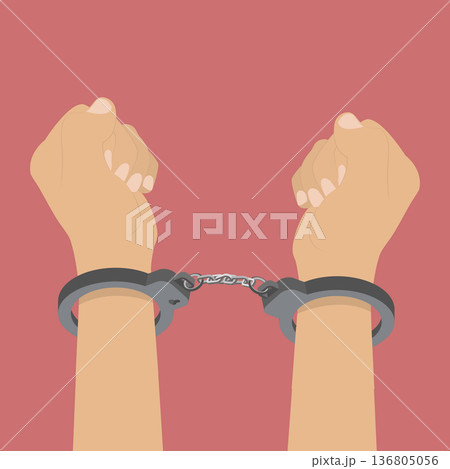 3D Isometric Flat Vector Illustration of Criminal In Handcuffs, Chained, Handcuffed Hands 3D Isometric Flat Vector Illustration of Criminal In Handcuffs, Chained, Handcuffed Hands 136805056