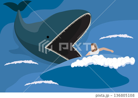 3D Isometric Flat Vector Illustration of Jonah And Whale, The Bible Story 136805108