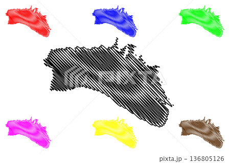 Menorca island (Balearic Islands archipelago, Mediterranean Sea, Kingdom of Spain) map vector illustration, scribble sketch Minorca map Menorca island (Balearic Islands archipelago, Mediterranean Sea, Kingdom of Spain) map vector illustration, scribble sketch Minorca map 136805126