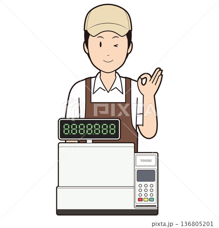 レジスターと男性カフェ店員⑦ 136805201