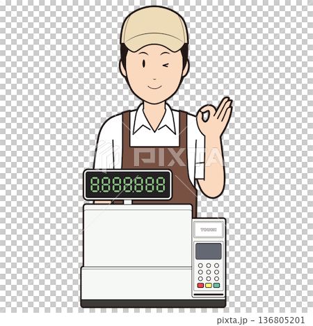 レジスターと男性カフェ店員⑦ 136805201