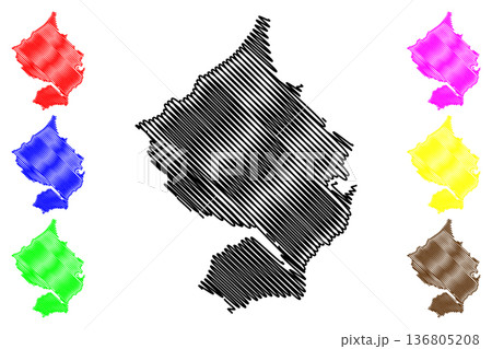 Natuna Besar island (Republic of Indonesia, Pulau Bunguran Besar, Riau Islands) map vector illustration, scribble sketch Great Bunguran, Great Natuna Island map 136805208