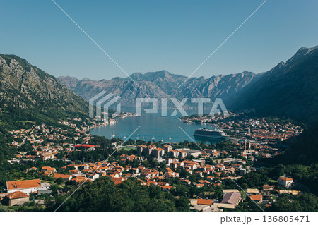 Amazing view of Kotor city and the sea in a sunny day. Travel destination in Montenegro. 136805471