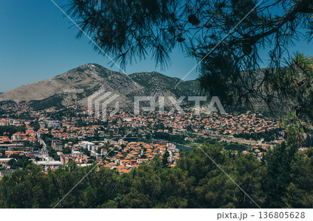 Amazing view of Trebinje city from the hill in a sunny day. Travel destination in Bosnia and Herzegovina. 136805628