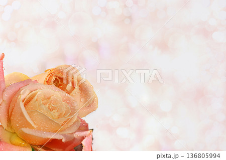 Abstract spring floral background, banner, minimal holiday concept. Greeting card for mother's day, happy birthday, wedding, gift for loved ones, place for text, 136805994