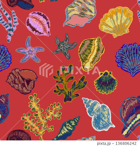 seamless pattern with seashells seamless pattern with seashells 136806242