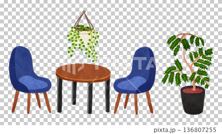桌椅和常青項鍊水彩手繪插圖 136807255