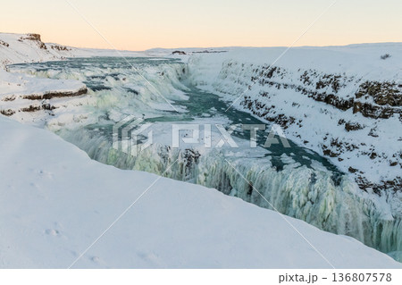 Overlooking the Gulfoss Waterfall 136807578